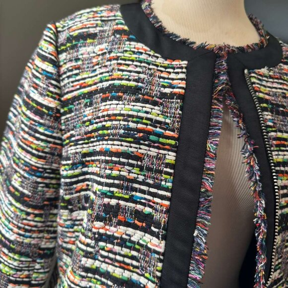 Rainbow Boucle Tweed Jacket M fringe long EUC - Picture 8 of 8